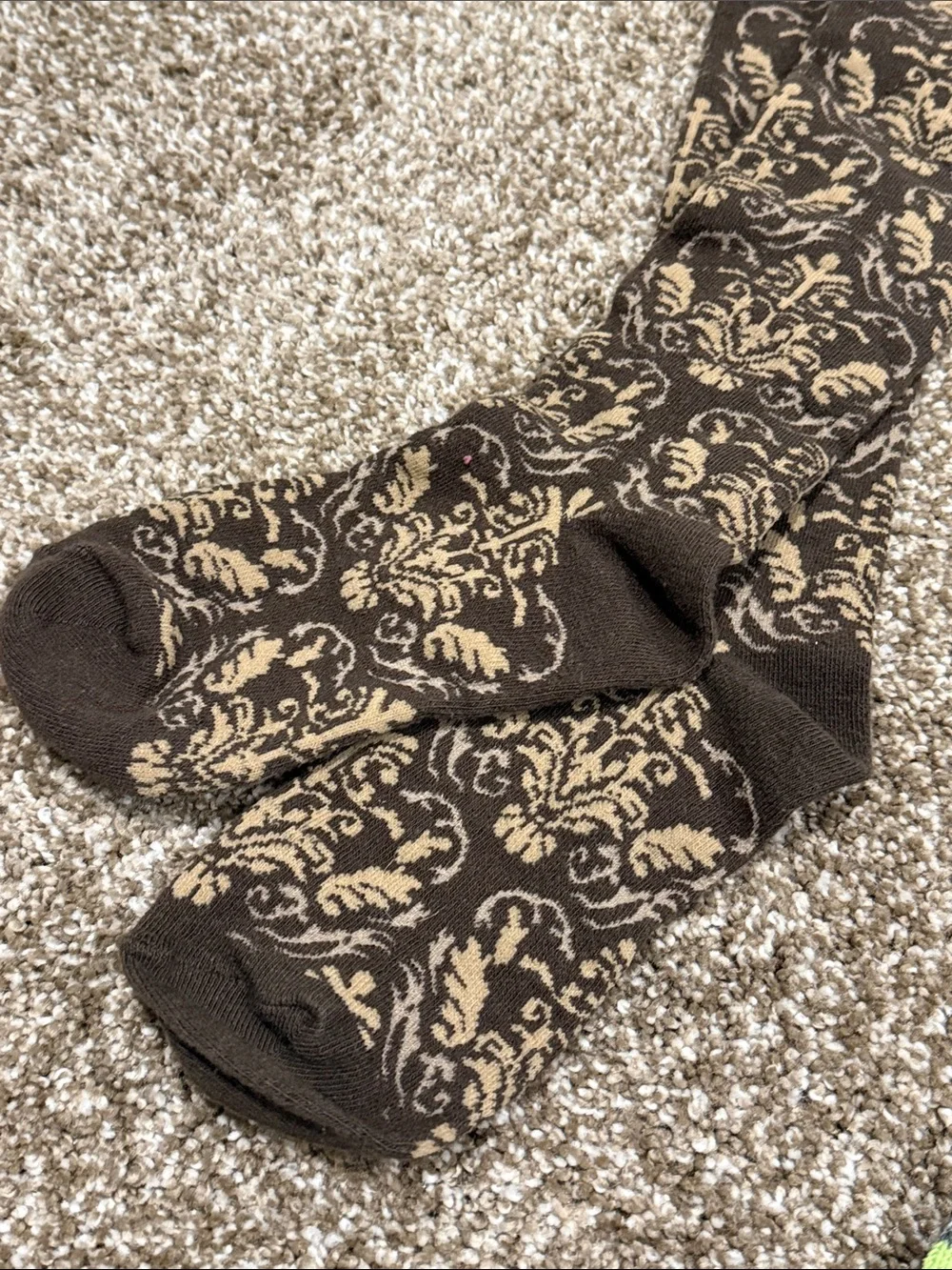 3 pair Women’Knee-High Socks  - Brown, Gray with Neon Green Accents, and Tan